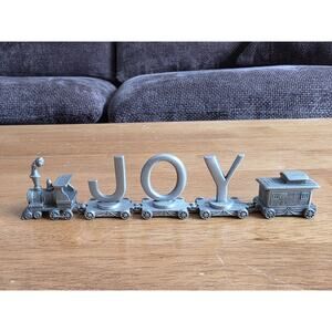 Vintage Pewter Christmas Train Set Spelling JOY With Engine And Caboose Decor